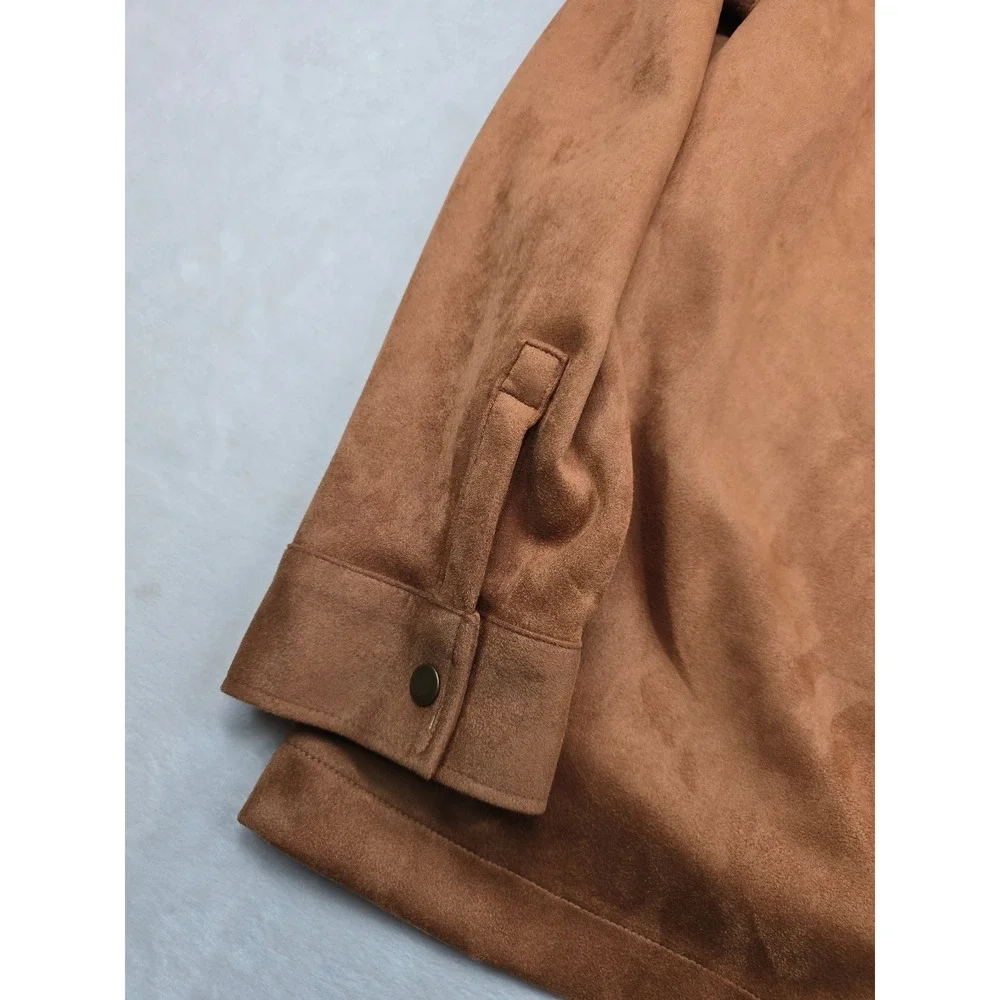 Frye Shirt Jacket Mens‎ 2XL Brown Faux Suede Snap Front Shacket Workwear